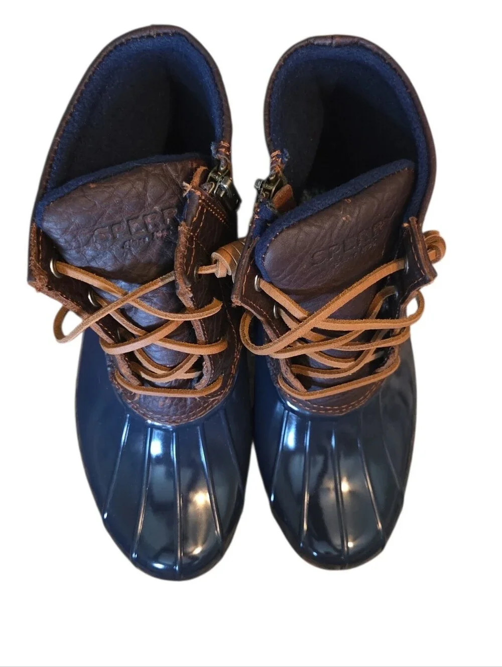 New Without Tags! Sperry Navy and Brown Saltwater Waterproof Duck Boot Size 6